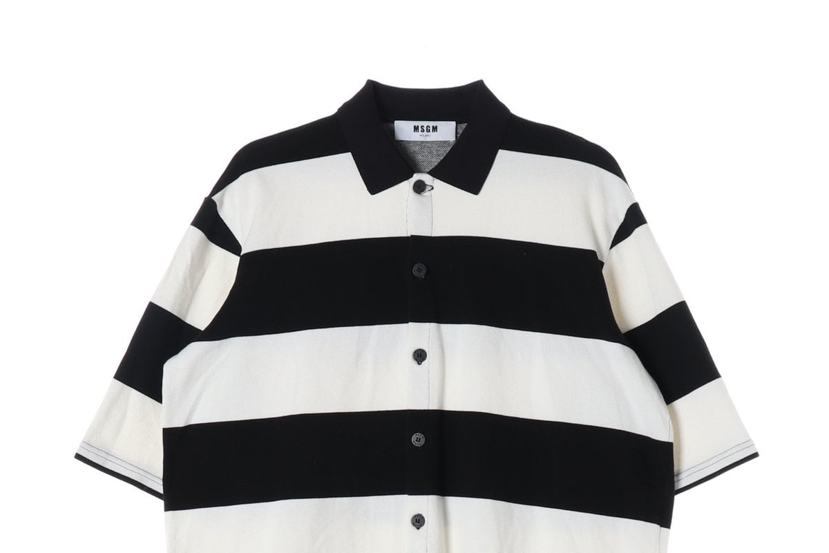 MSGM 엠에스지엠 스트라이프 WAVE 자수 폴로 셔츠 반팔 셔츠 상세 이미지 3