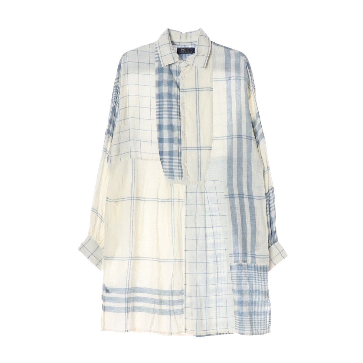 폴로 랄프 로렌 린넨 체크 셔츠 원피스 아이보리 블루 L 이미지 1