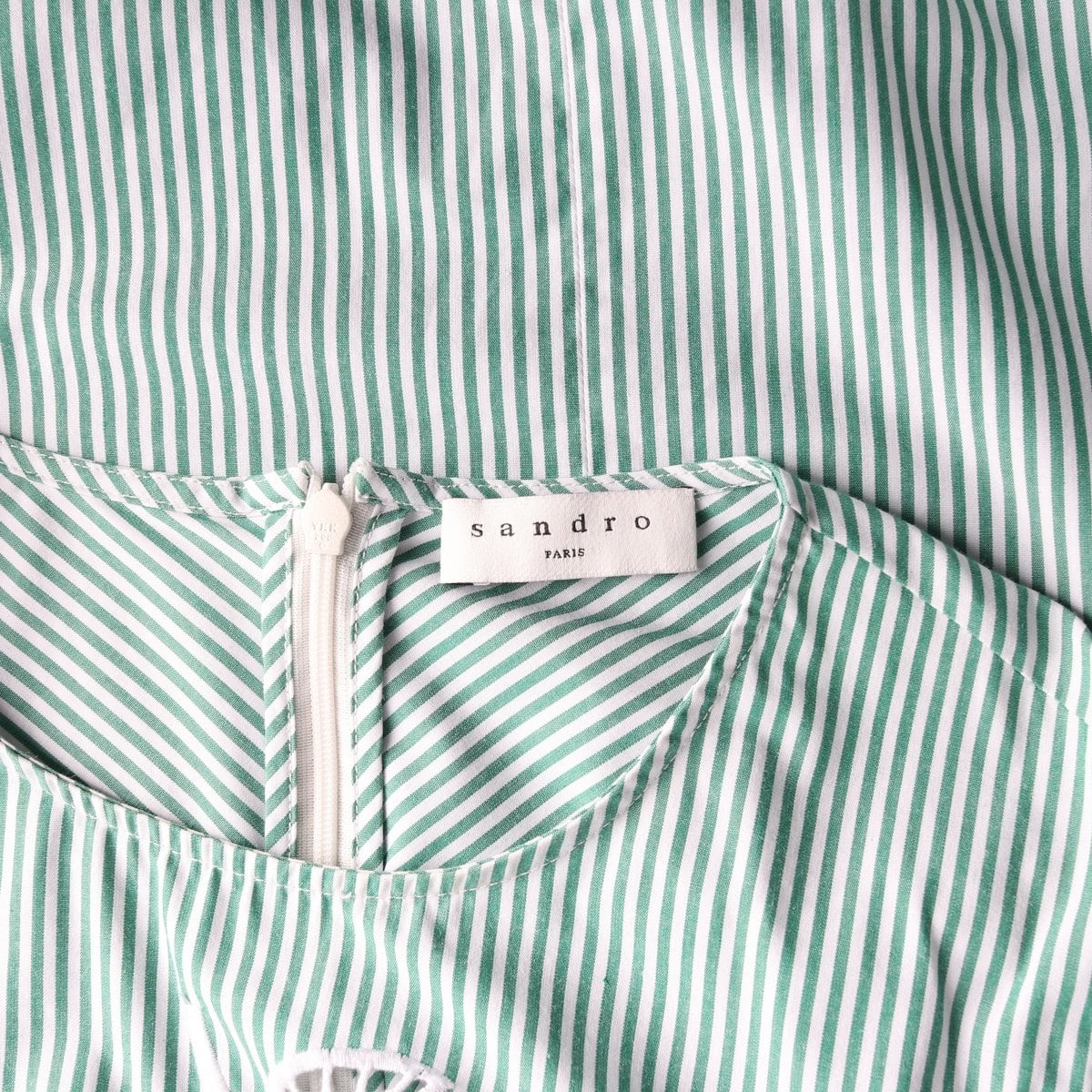 산드로 스트라이프 패턴 펀칭 자수 긴팔 라운드 블라우스 그린 상세 이미지 5