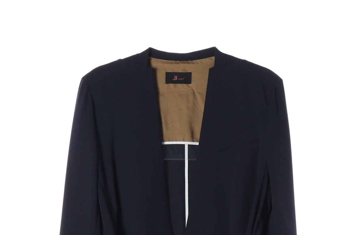 JJ 지고트 노카라 슬림 스트랩 벨트 블레이저 재킷 네이비  상세 이미지 3