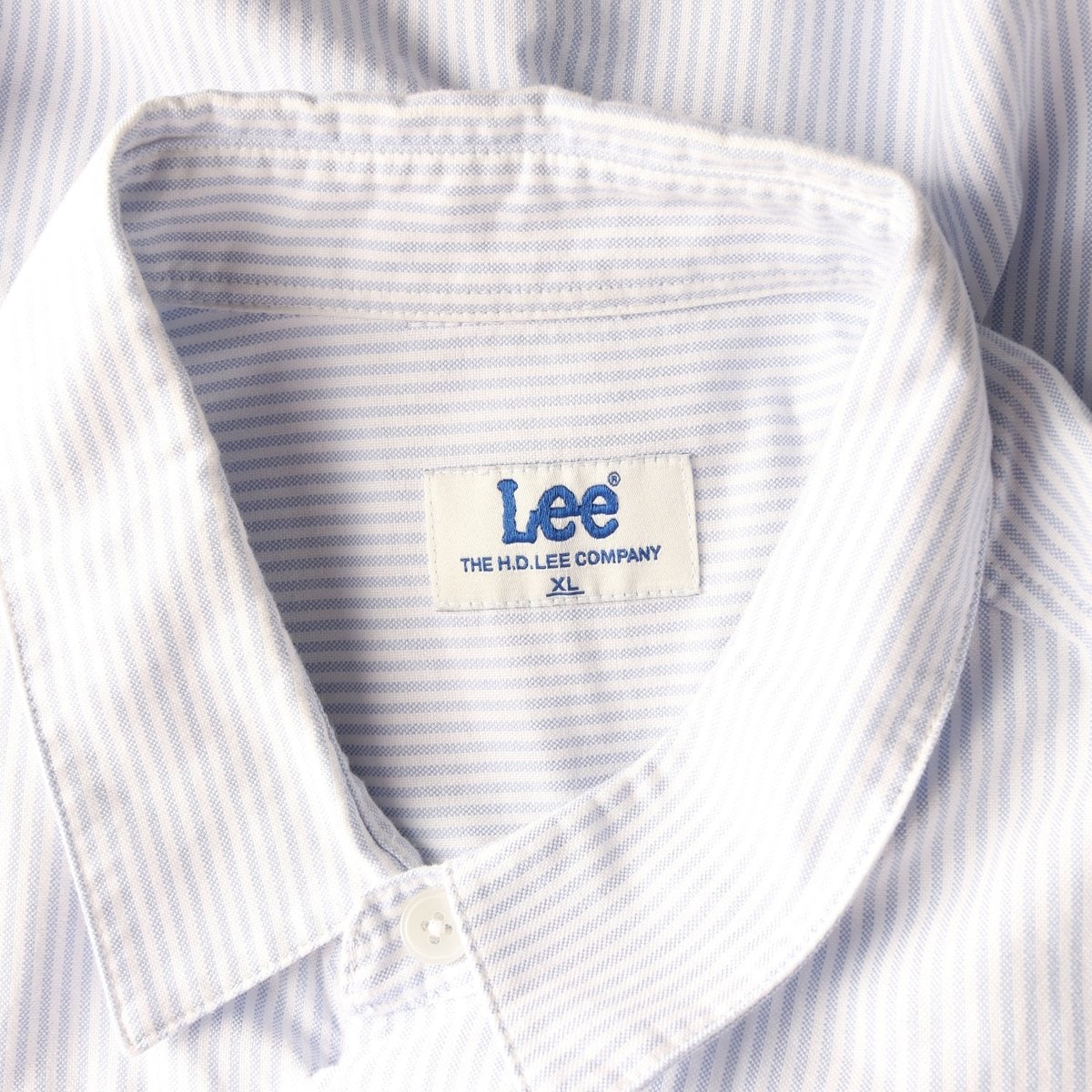 LEE 리 로고 패치 스트라이프 코튼 긴팔 셔츠 스카이블루 XL 이미지 5