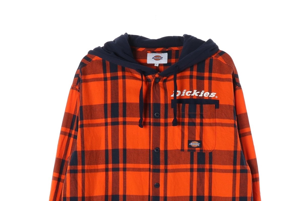 디키즈 LS 플래드 후드 셔츠 체크 셔츠 재킷 오렌지  L 상세 이미지 3