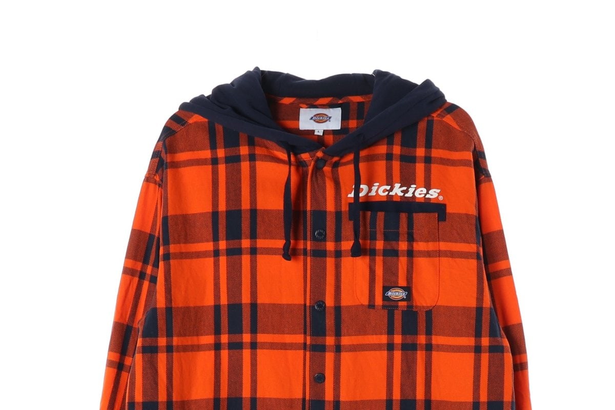 디키즈 LS 플래드 후드 셔츠 체크 셔츠 재킷 오렌지  L 이미지 3