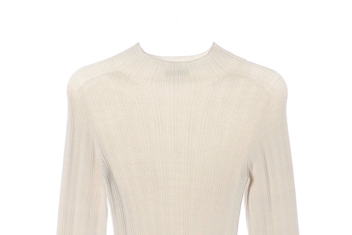 라메레이 24FW 홀가먼트 하이넥 리브 니트 탑 긴팔 티셔츠 크림 베이지 이미지 3