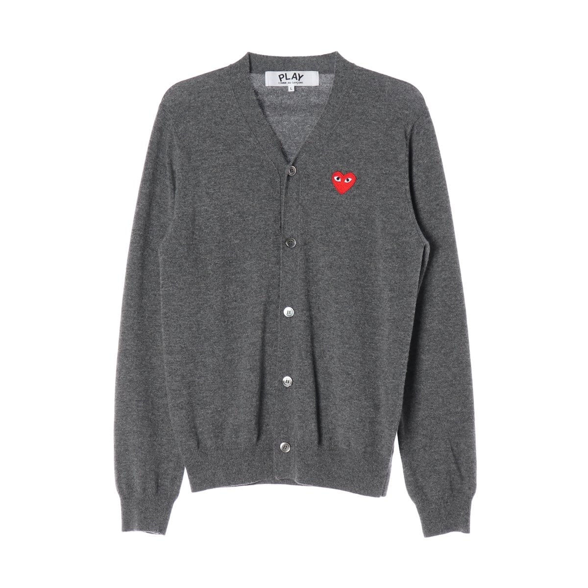 꼼데가르송 22FW 울100% 하트 와펜 패치 브이넥 가디건 그레이 L 이미지 1