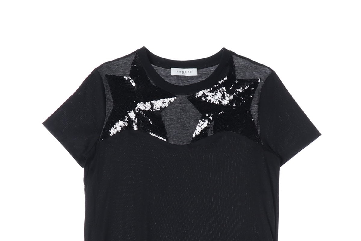 (새상품) 산드로 스타 시퀸 자수 실크 블렌드 반팔 티셔츠 이미지 3