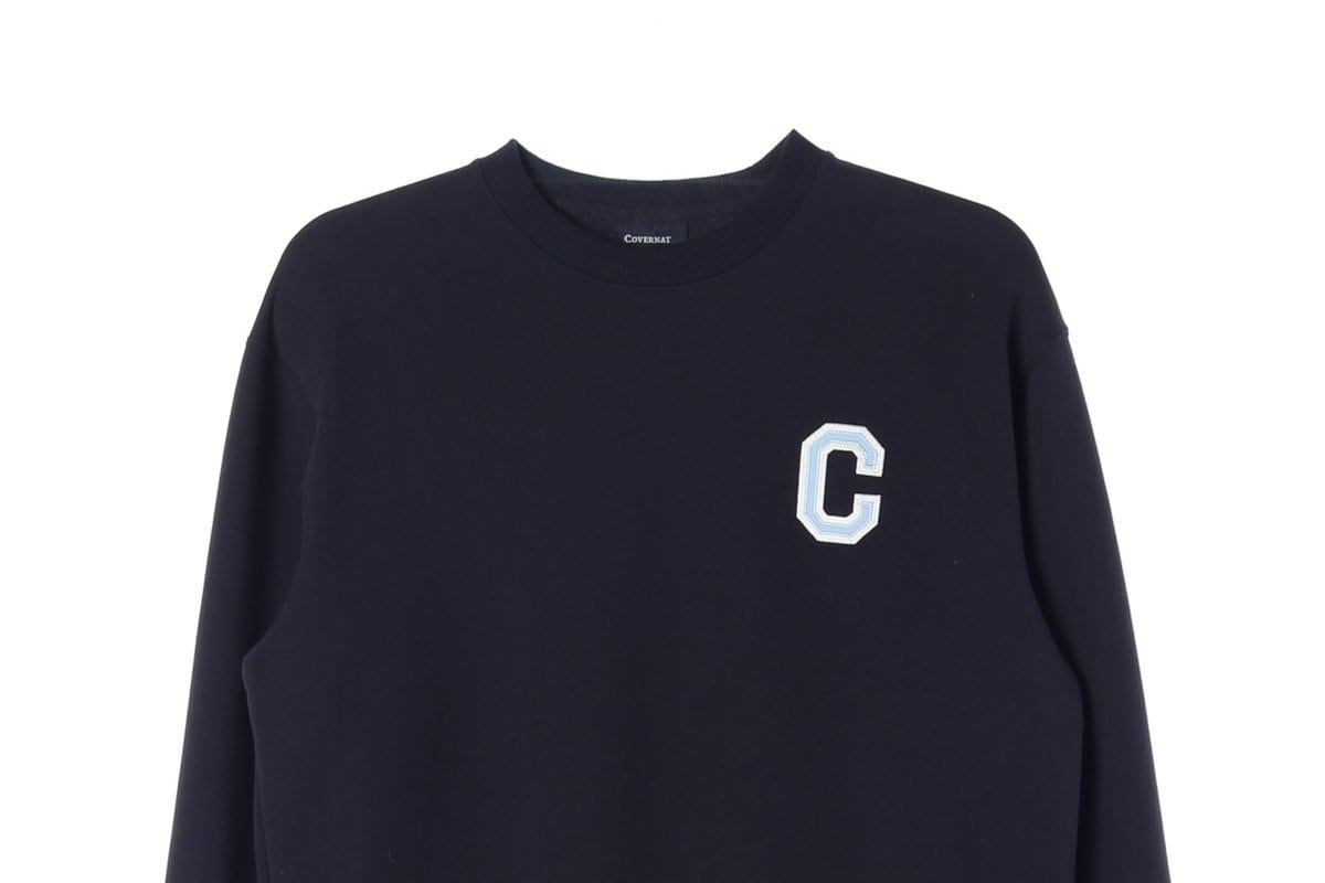 커버낫 24FW 라이트블루 C로고 맨투맨 스웨트셔츠 다크네이비 상세 이미지 3