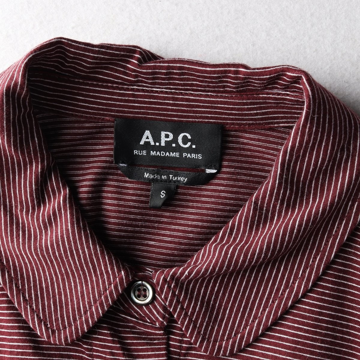 APC 아페쎄 스트라이프 벨트 코튼 롱 셔츠 원피스 버건디 S 이미지 6