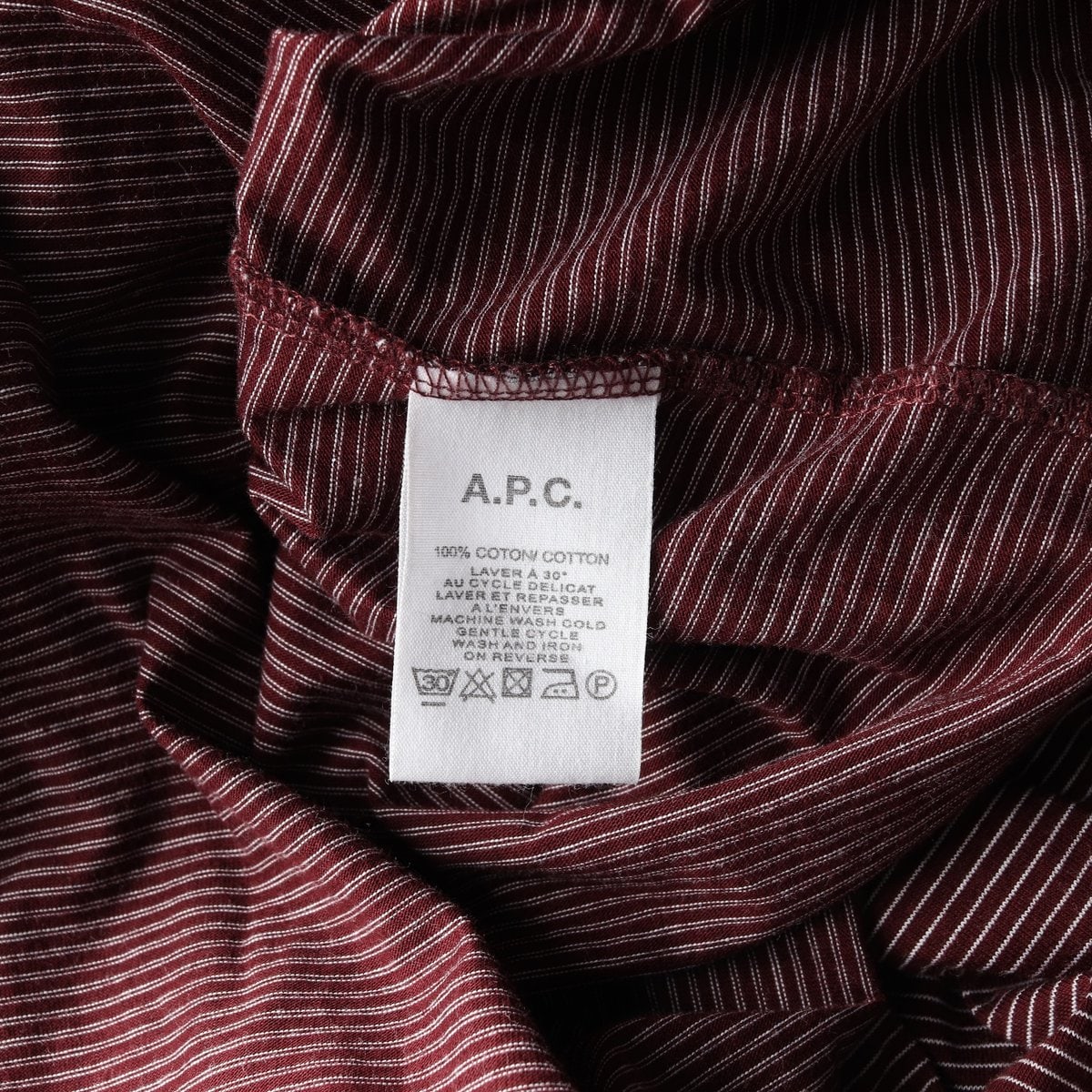 APC 아페쎄 스트라이프 벨트 코튼 롱 셔츠 원피스 버건디 S 이미지 7