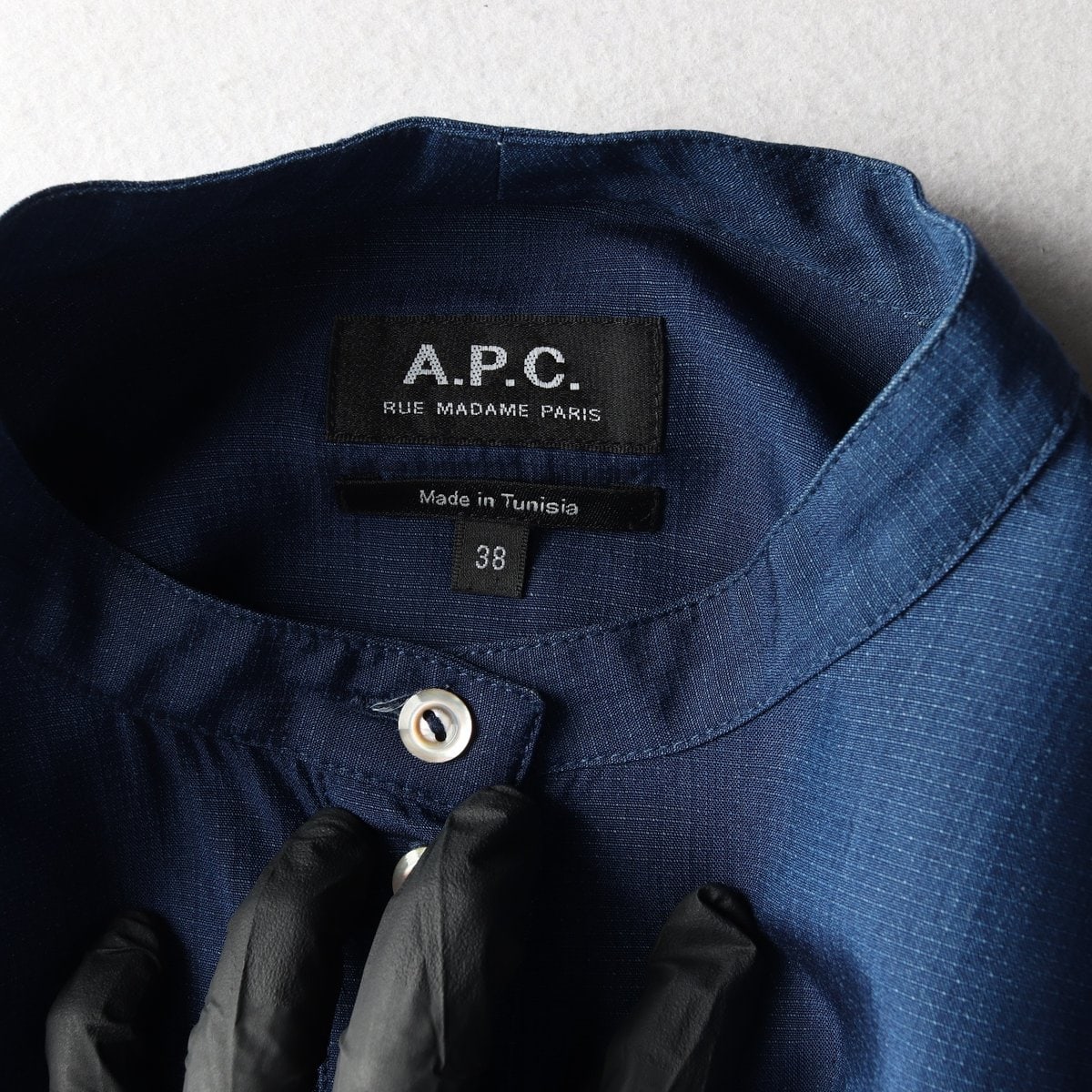 APC 아페쎄 차이나카라 긴팔 플레어 셔츠 원피스 블루  이미지 6