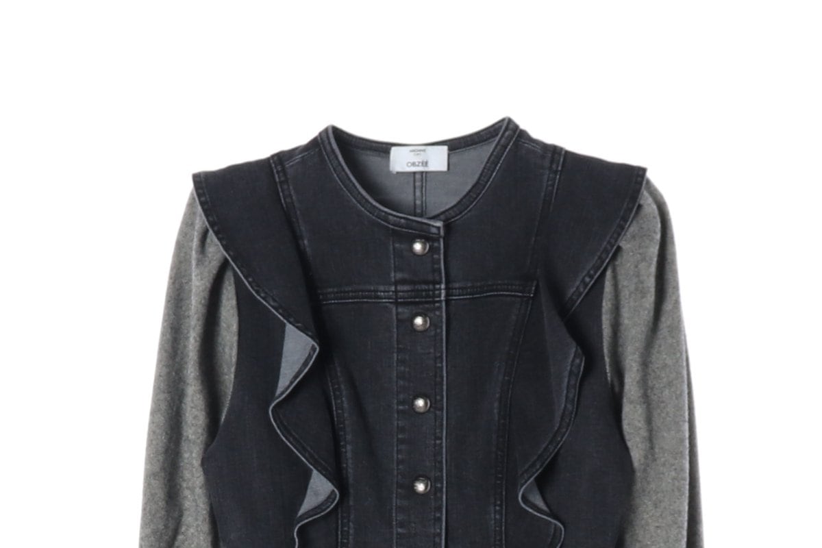 오브제 21FW 데님 베스트 레이어드 울 롱 원피스 다크그레이 상세 이미지 3