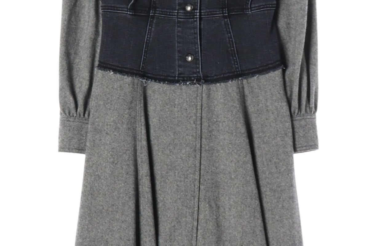 오브제 21FW 데님 베스트 레이어드 울 롱 원피스 다크그레이 상세 이미지 4