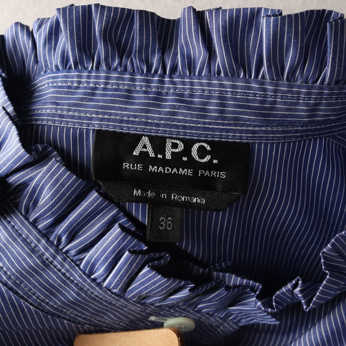 (새상품)APC 아페쎄 프릴넥 스트라이프 셔츠 블라우스 블루  이미지 3