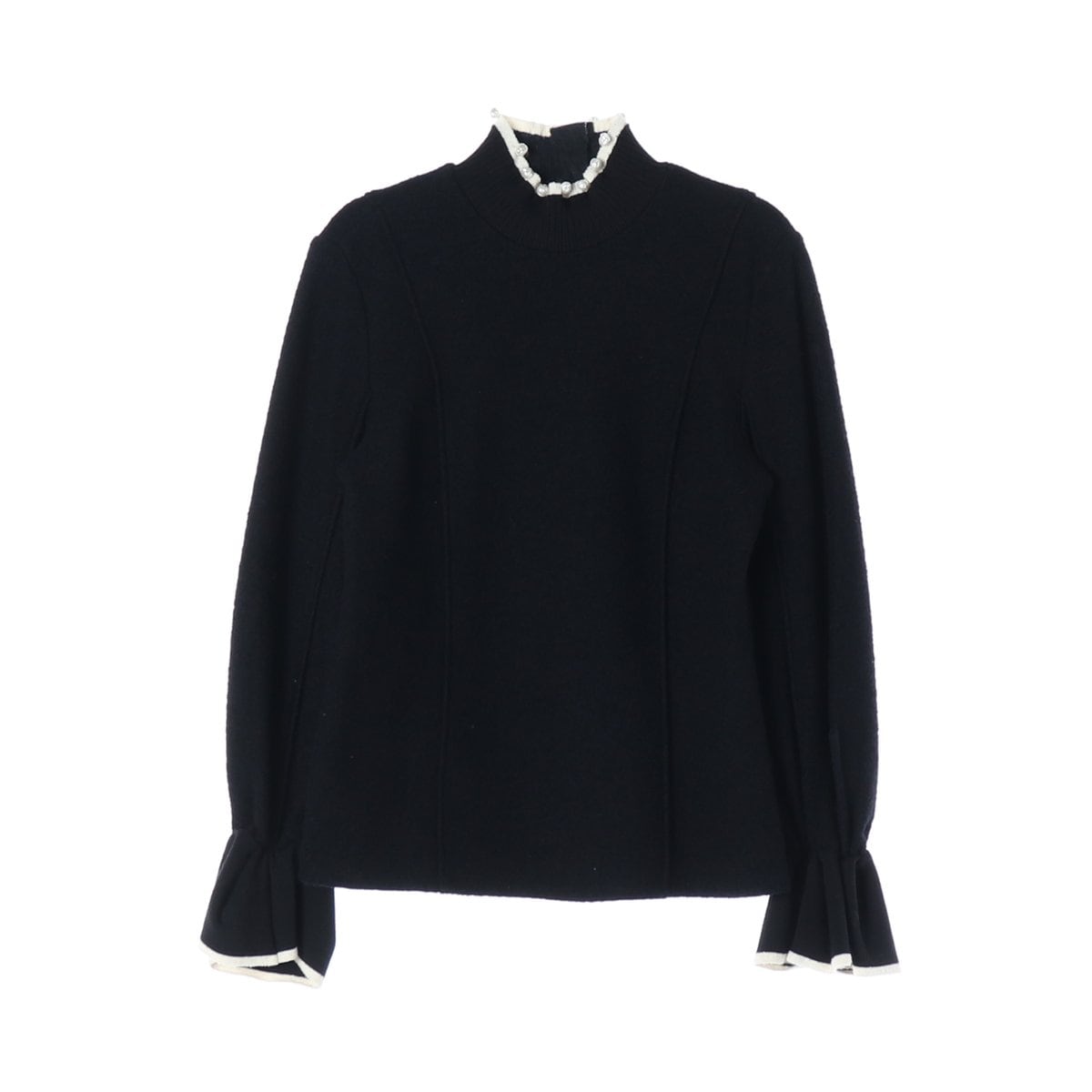 오브제 22FW 진주 모크넥  울 니트 모직 블라우스 블랙  상세 이미지 1