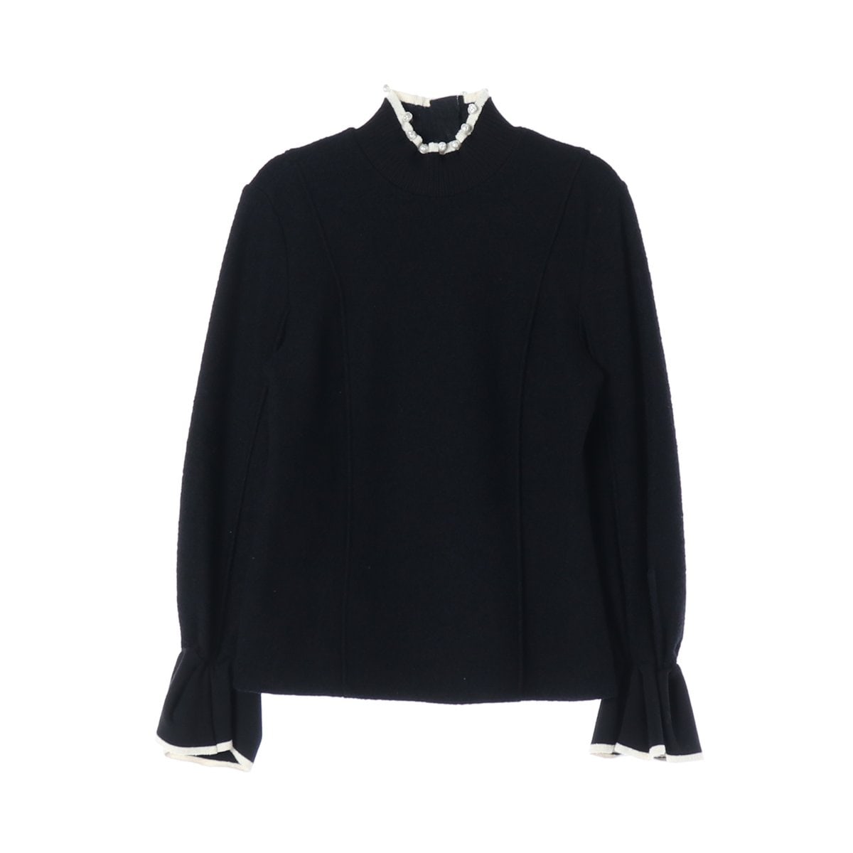 오브제 22FW 진주 모크넥  울 니트 모직 블라우스 블랙  이미지 1