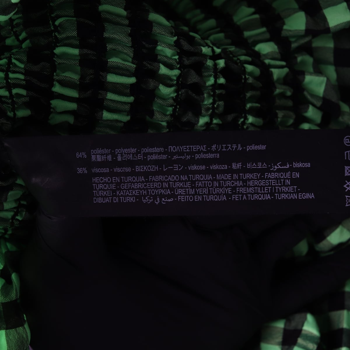 (새상품) 자라 깅엄 체크 오프숄더 퍼프 반팔 블라우스 그린 블랙 XS 상세 이미지 4