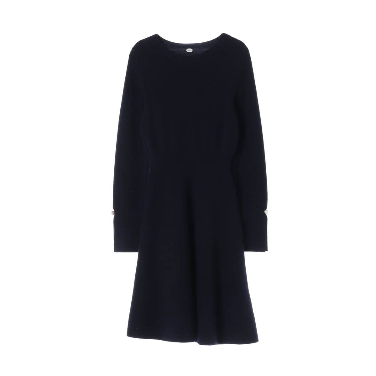 듀엘 울 100% 진주 펄 플레어 니트 원피스 네이비  상세 이미지 1