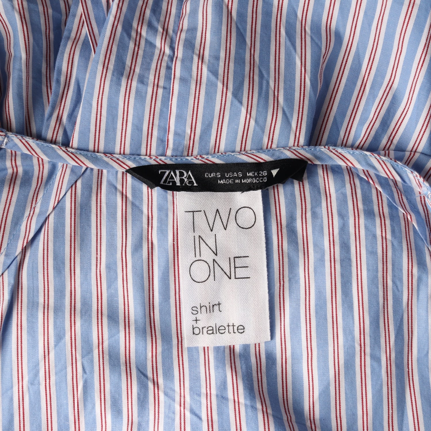 자라 투인원 셔츠 브라렛 세트 블라우스 스트라이프 블루 S 이미지 3
