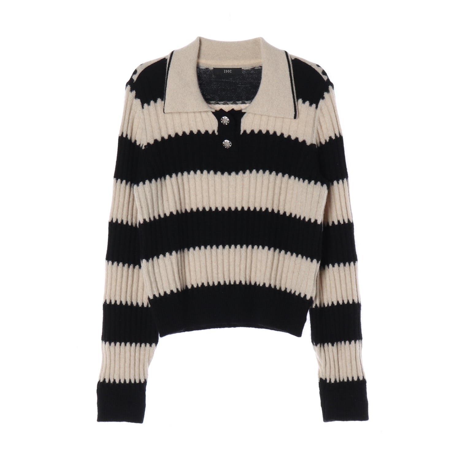 주크 22FW 울 스트라이프 카라 니트 스웨터 블랙 베이지 이미지 1