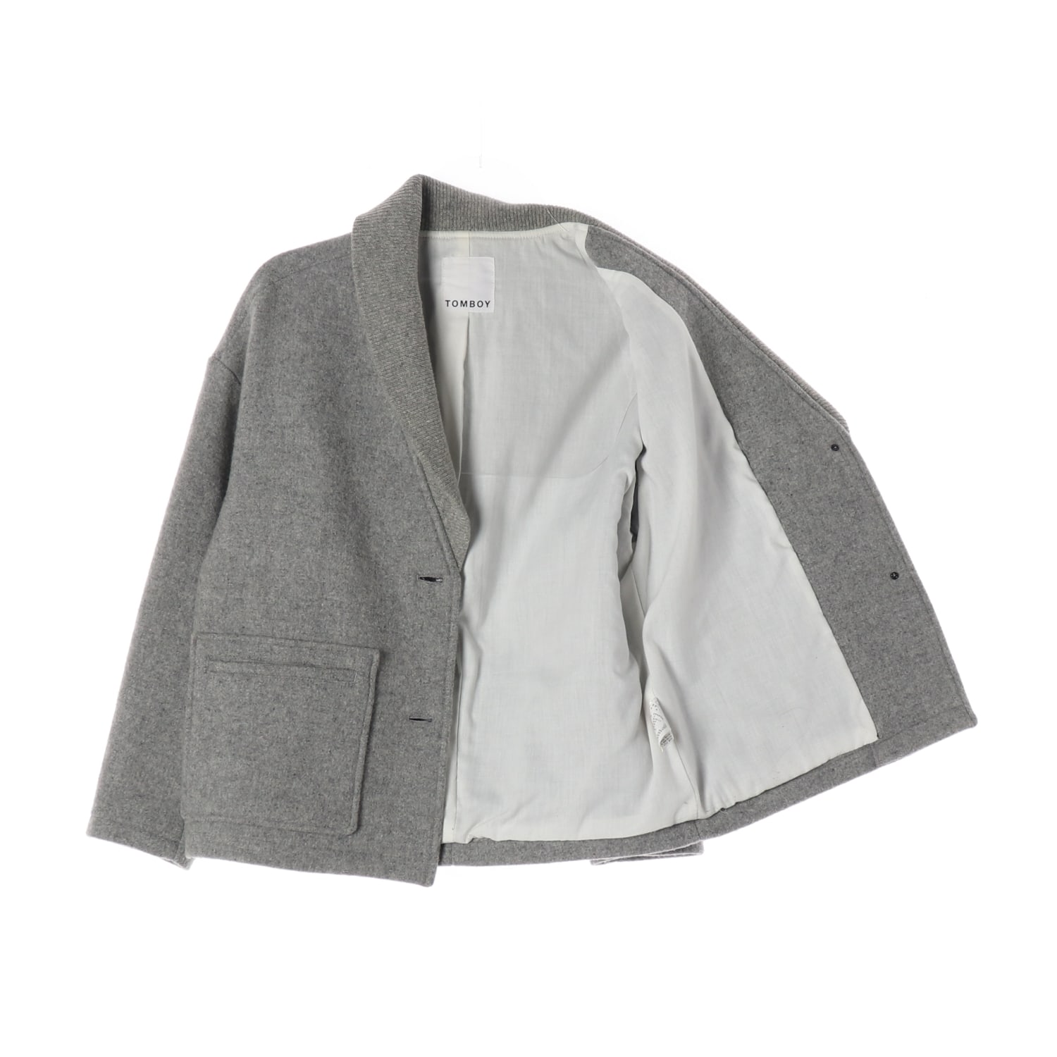 톰보이 울 블렌드 숄 니트 카라 오버핏 재킷 코트 그레이 이미지 2