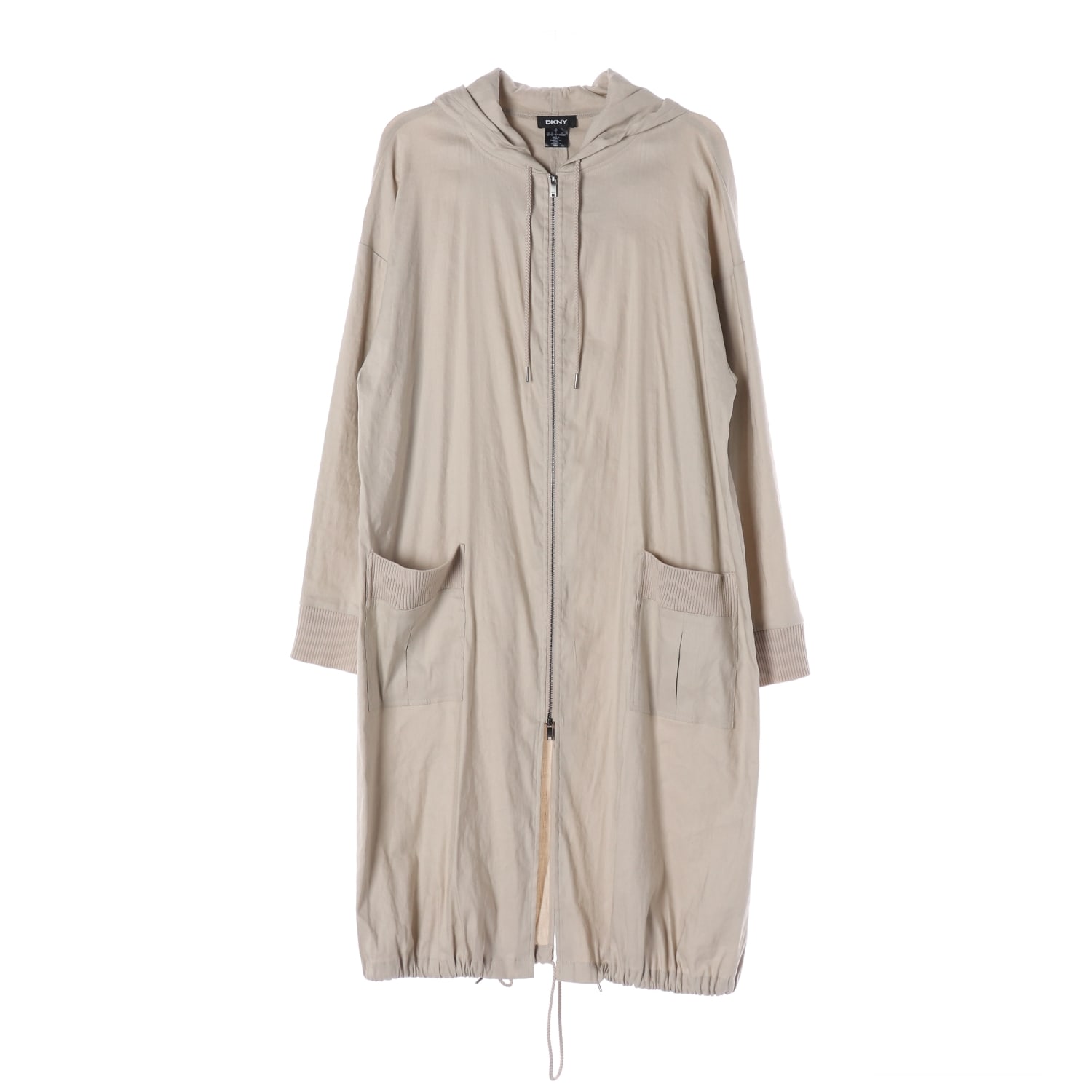 디케이엔와이 DKNY 린넨 2WAY 집업 후드 롱 재킷 점퍼 베이지  이미지 1