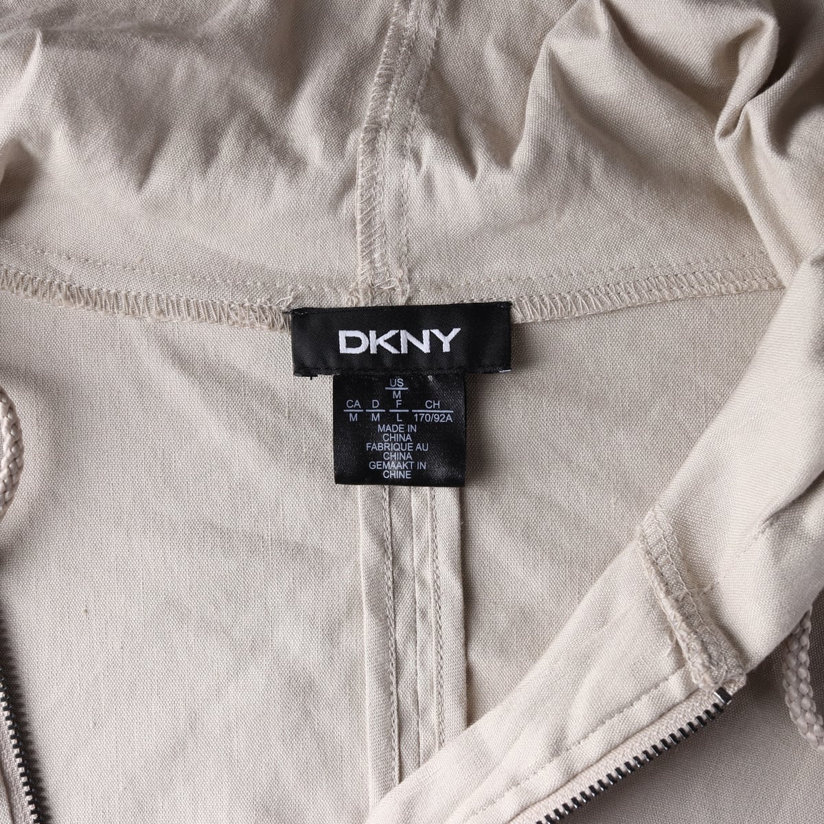 디케이엔와이 DKNY 린넨 2WAY 집업 후드 롱 재킷 점퍼 베이지  상세 이미지 3