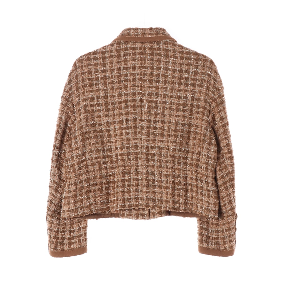 마쥬 21FW 트위드 체크 버튼 재킷 울블렌드 숏 자켓 브라운 상세 이미지 2