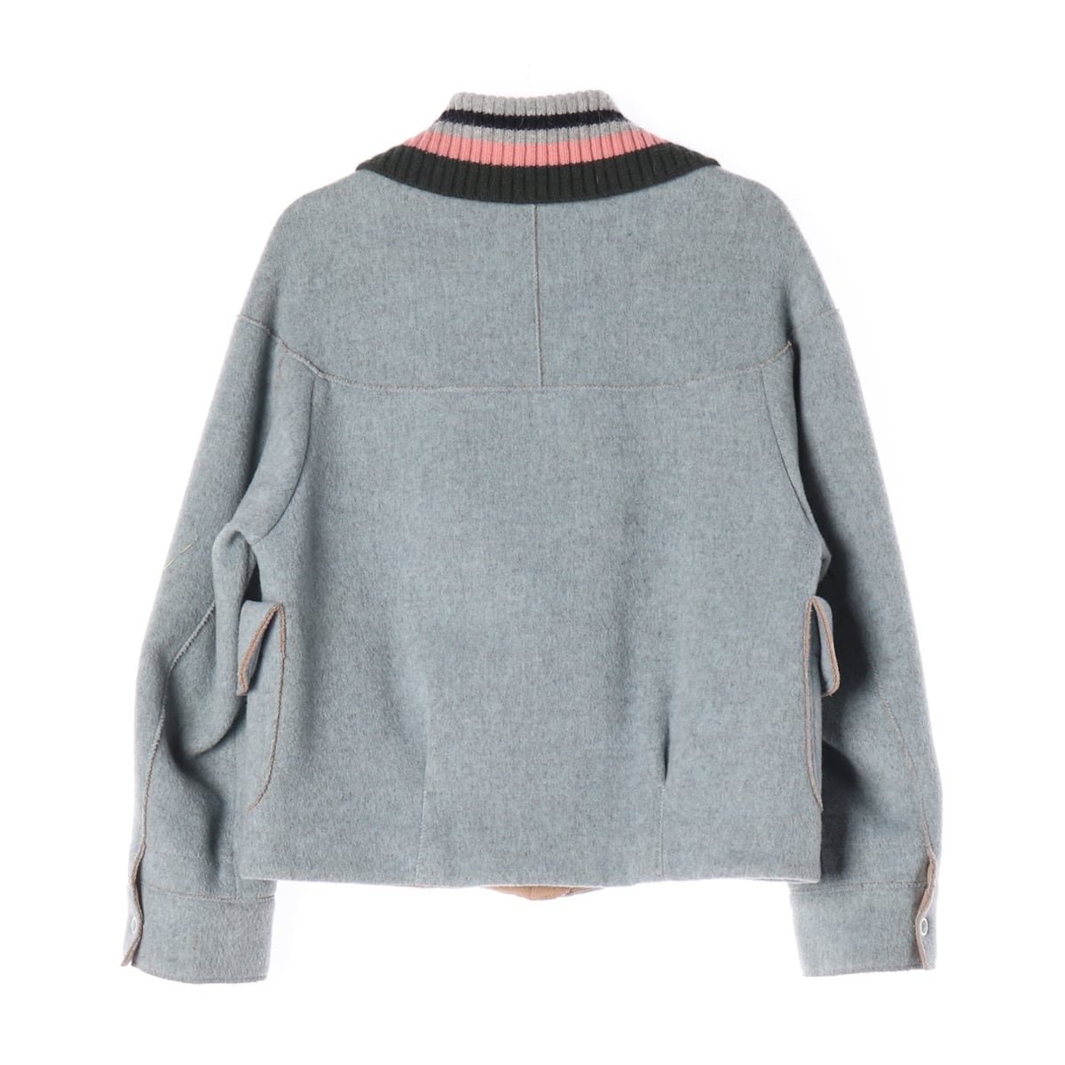 오즈세컨 니트 카라 울 80% 핸드메이드 숏 코트 재킷 파우더블루 상세 이미지 3