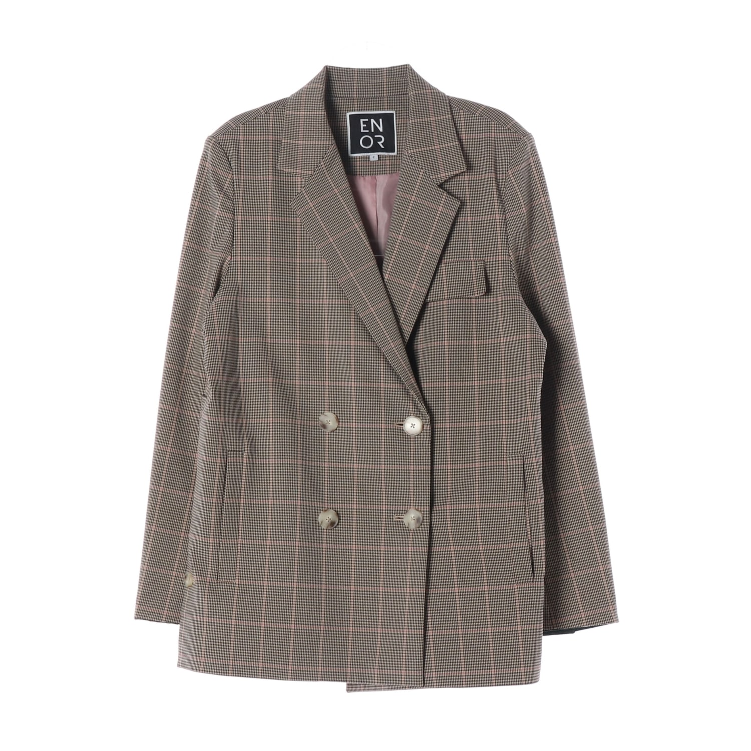 엔오르 체크 패턴 더블 브레스트 블레이저 재킷 자켓 핑크 베이지 이미지 1