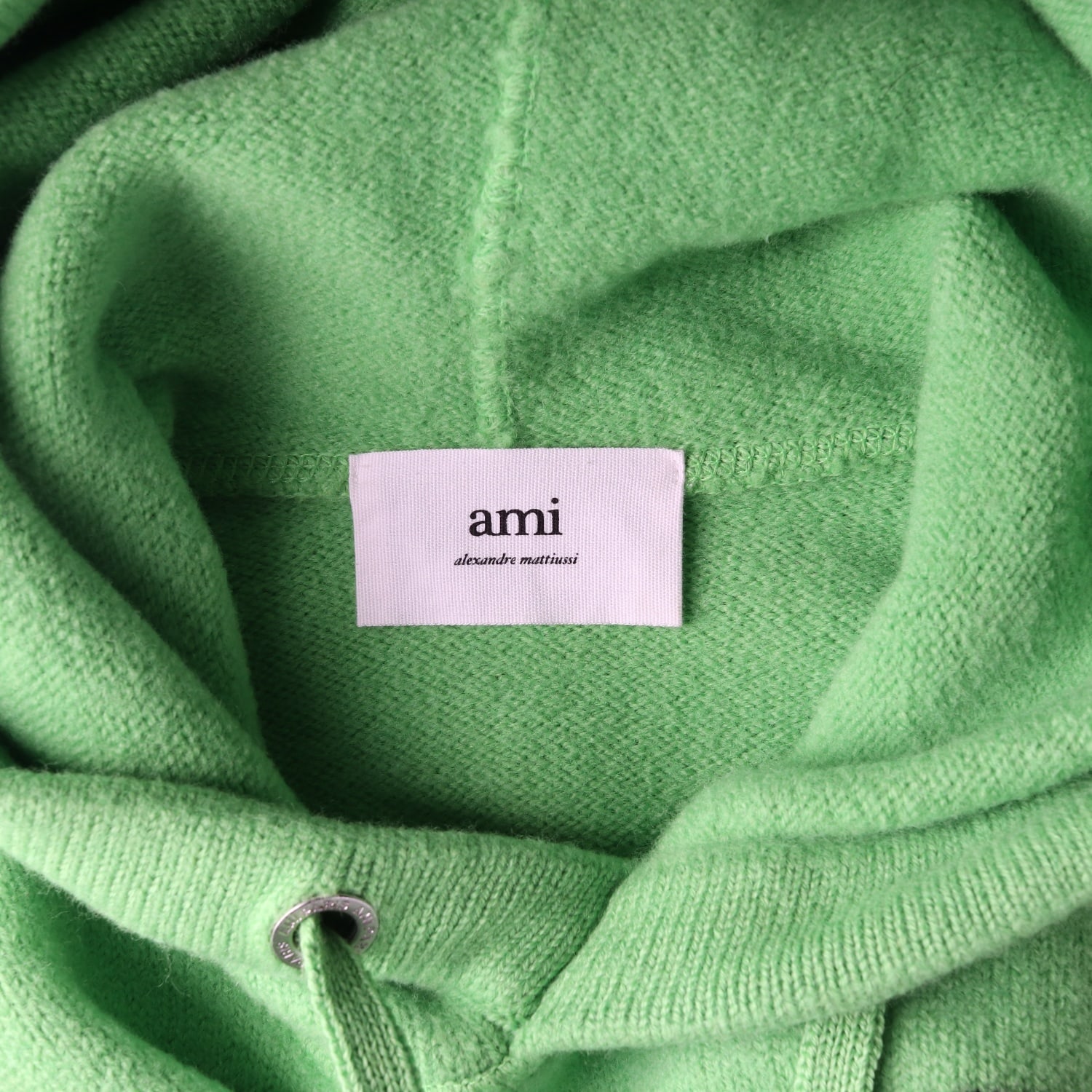 아미 ami 빅 하트 로고 인타르시아 후드 니트 스웨터 네온 그린 블랙 이미지 3