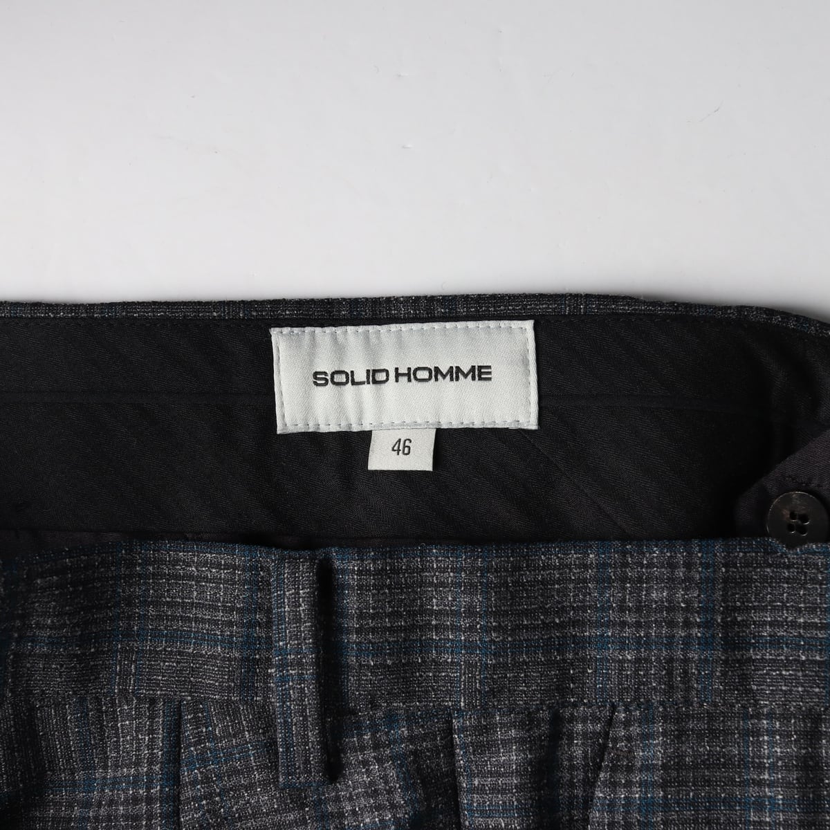 솔리드 옴므 울 실크 체크 패턴 슬랙스 팬츠 네이비  상세 이미지 3