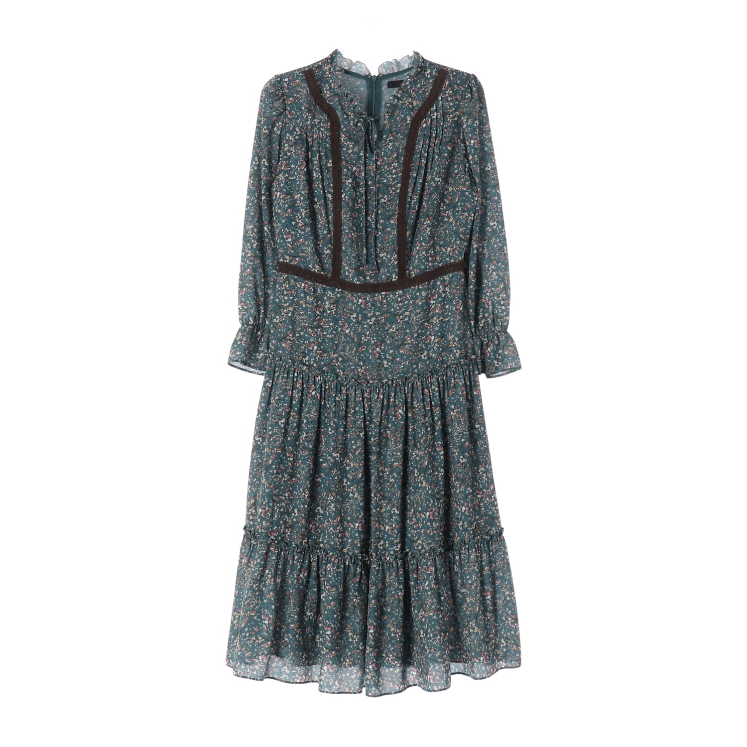 온앤온 플로럴 프린트 롱 원피스 그린 이미지 1