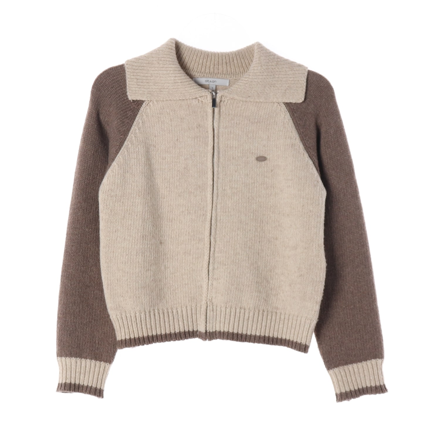 온앤온 24FW 배색 니트 집업 카라 가디건  이미지 1