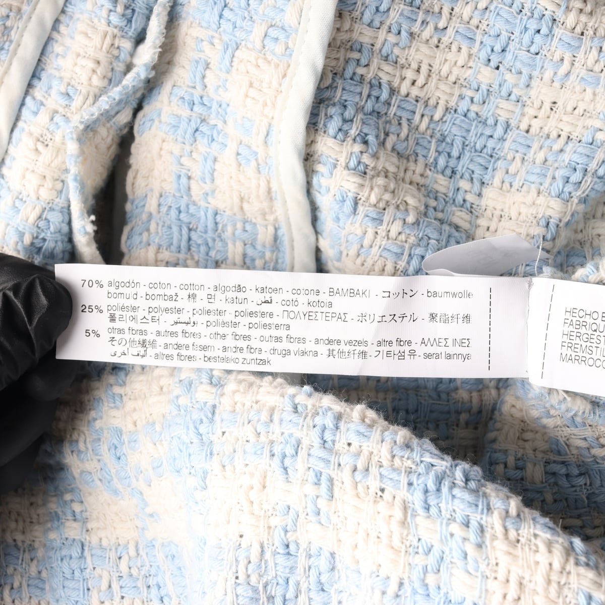 (새상품) 자라 진주버튼 오버핏 트위드 자켓 체크 패턴 재킷 스카이블루  상세 이미지 4