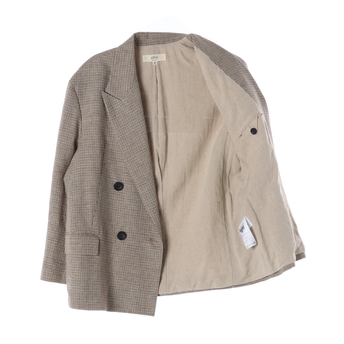 아떼바네사브루노 23SS 린넨 블렌드 체크 더블 블레이저 재킷 상세 이미지 2