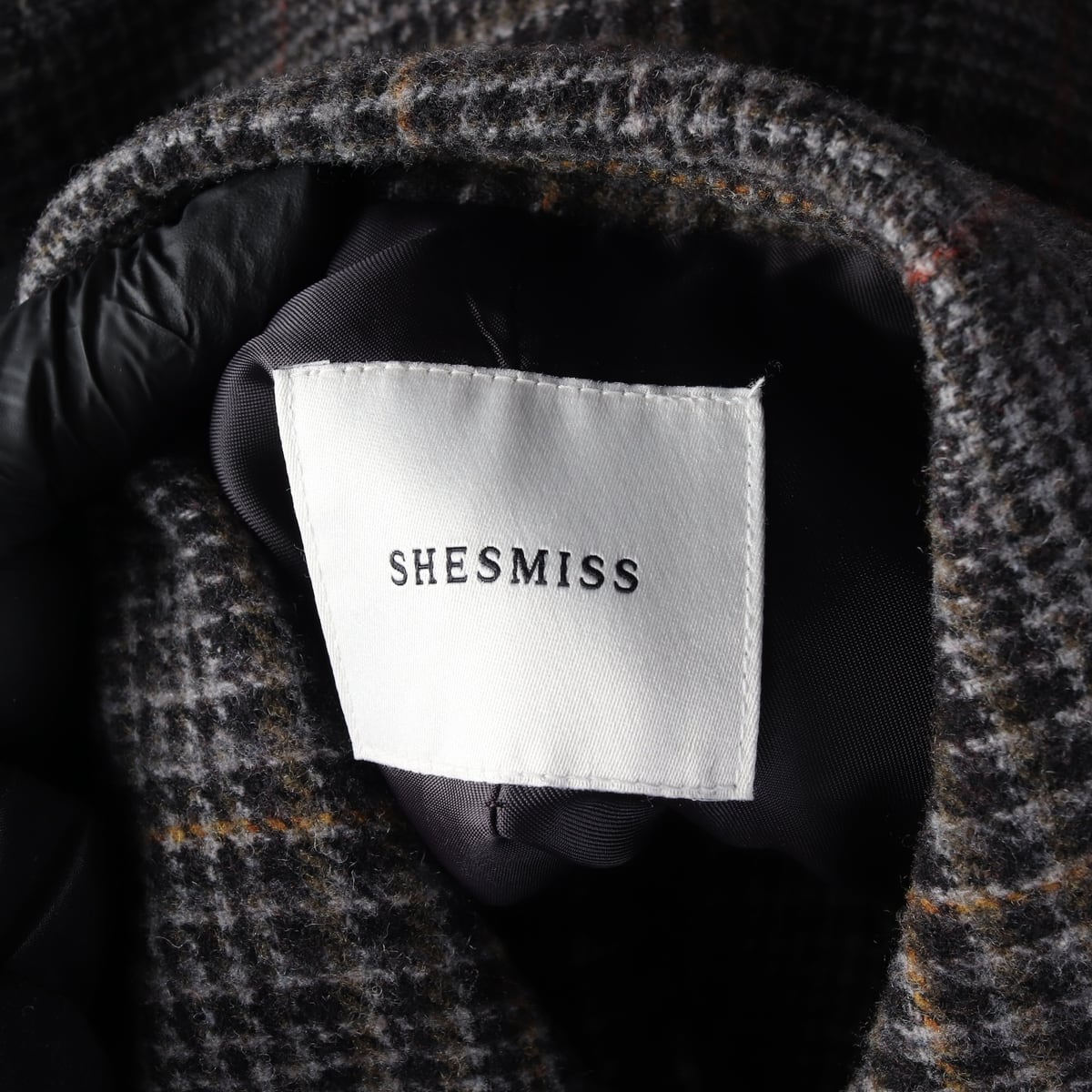 쉬즈미스 울 블렌드 더블 브레스티드 체크 패턴 롱 코트 상세 이미지 3