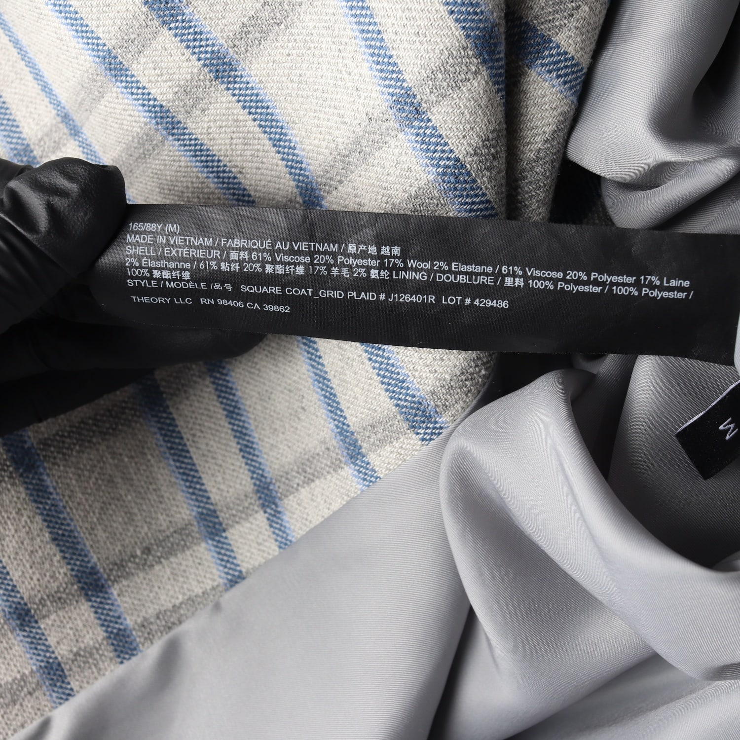 띠어리 블루 체크 패턴 울 블렌드 롱 코트 재킷 그레이  이미지 6