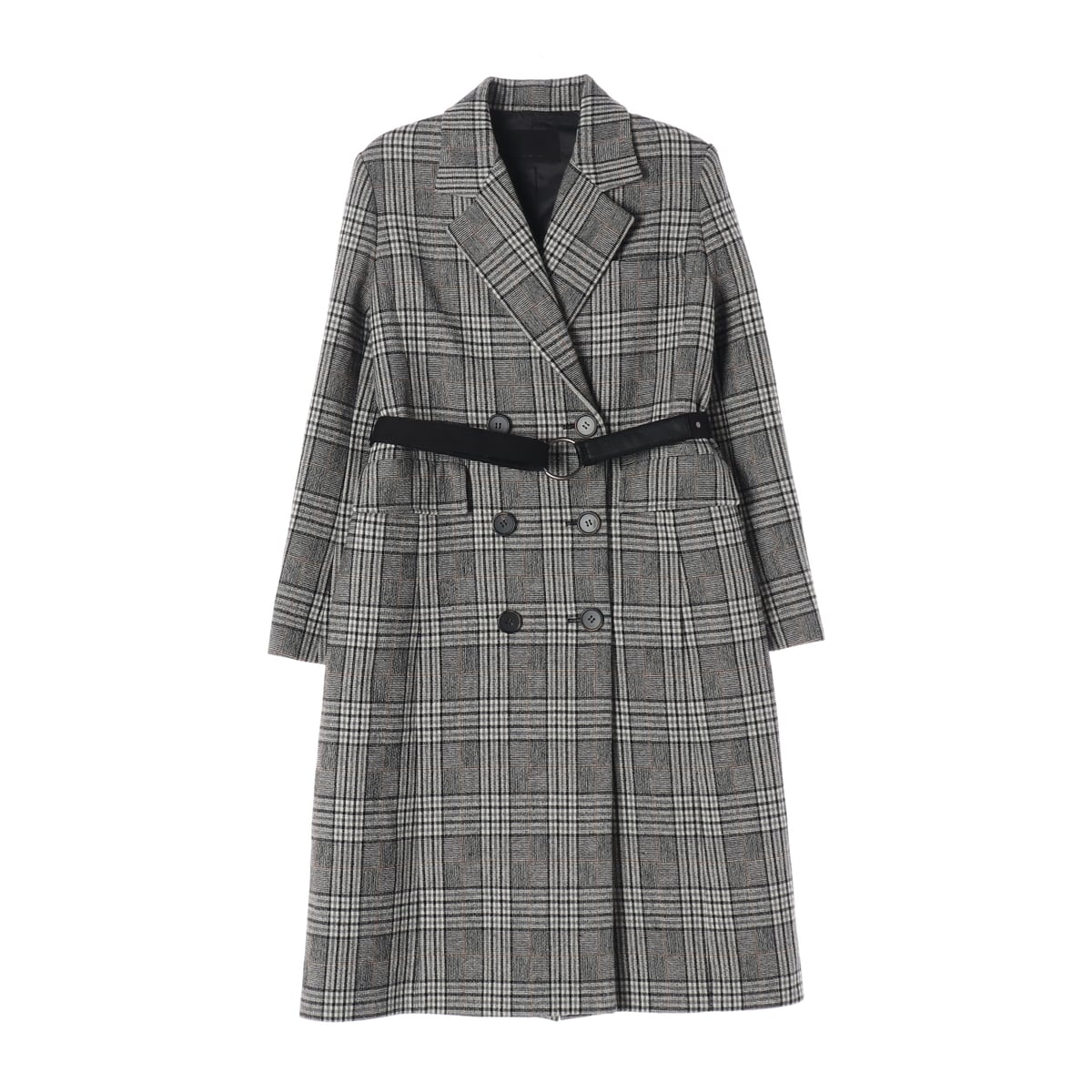 보브 VOV 울 블렌드 체크 패턴 벨티드 롱 코트 상세 이미지 1