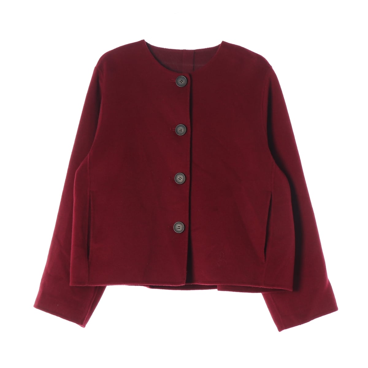 더엣지 24FW 울 블렌드 카라리스 노카라 핸드메이드 숏 코트 레드  상세 이미지 1