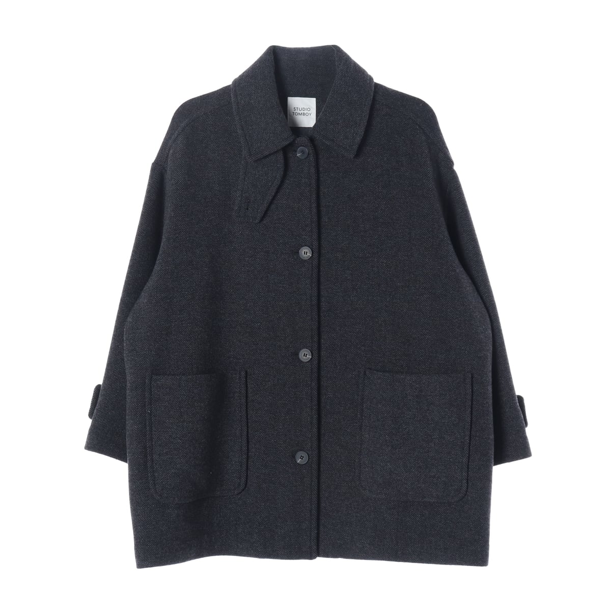 스튜디오 톰보이 22FW 울 블렌드 헤링본 오버핏 싱글 하프 코트 상세 이미지 1