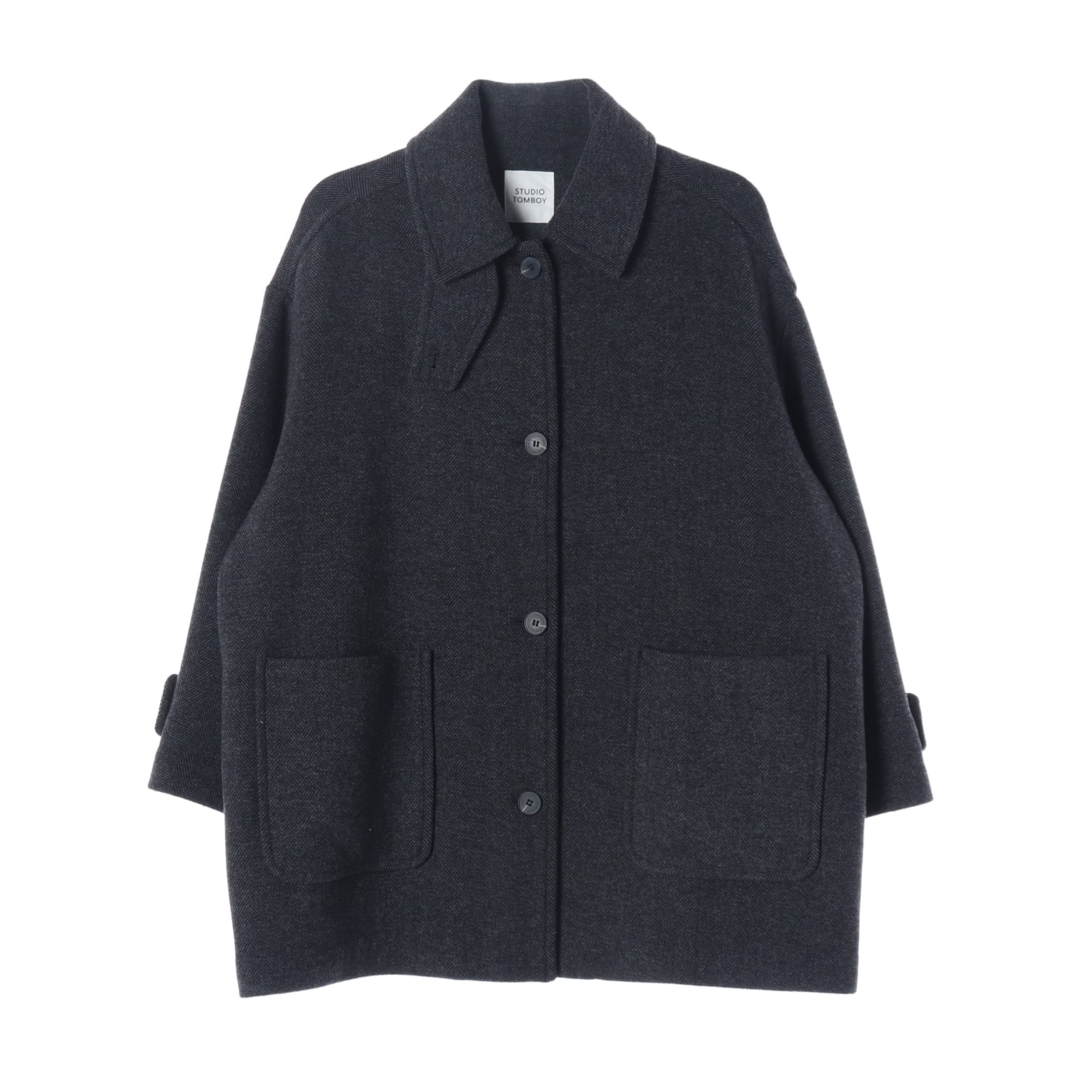 스튜디오 톰보이 22FW 울 블렌드 헤링본 오버핏 싱글 하프 코트 이미지 1