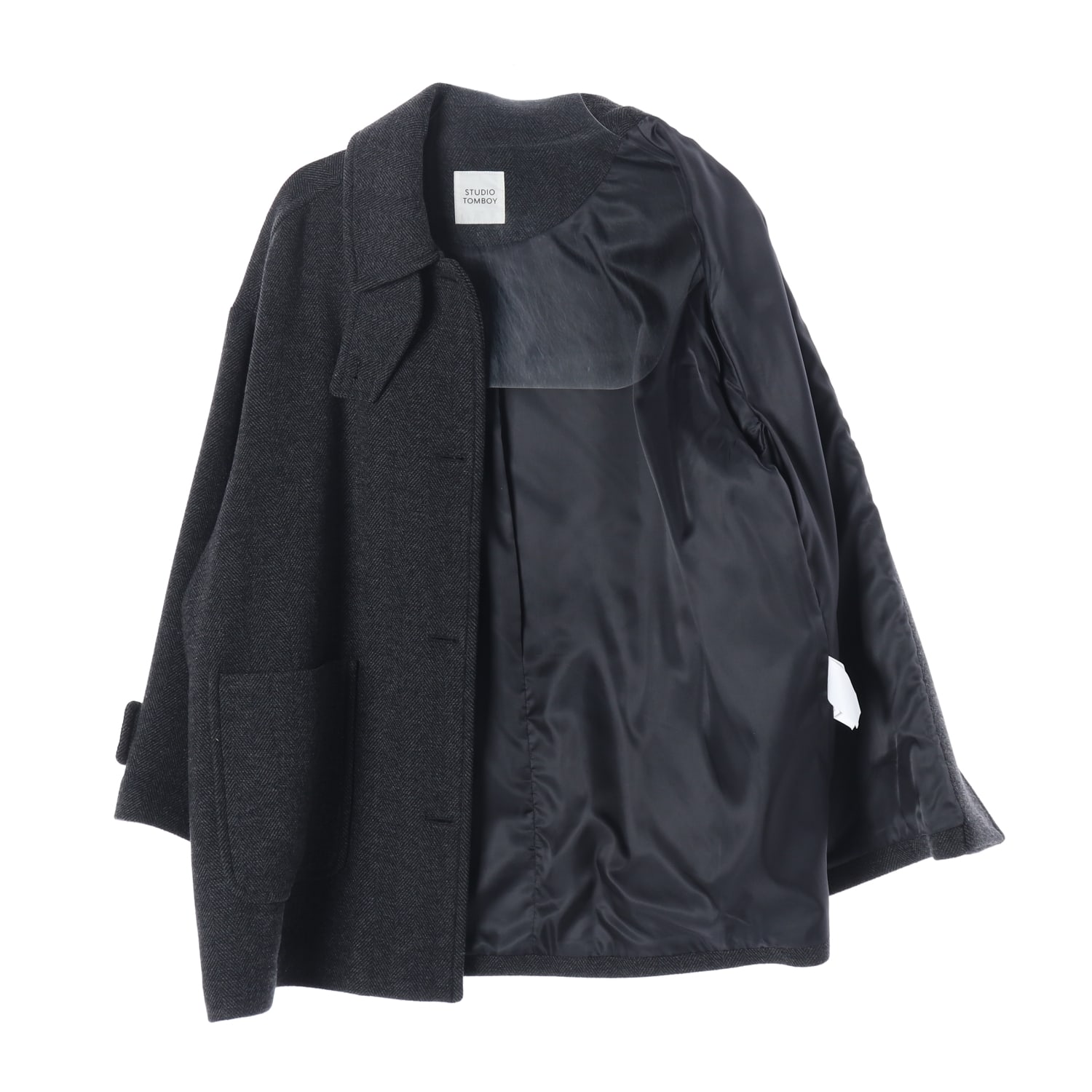 스튜디오 톰보이 22FW 울 블렌드 헤링본 오버핏 싱글 하프 코트 이미지 2