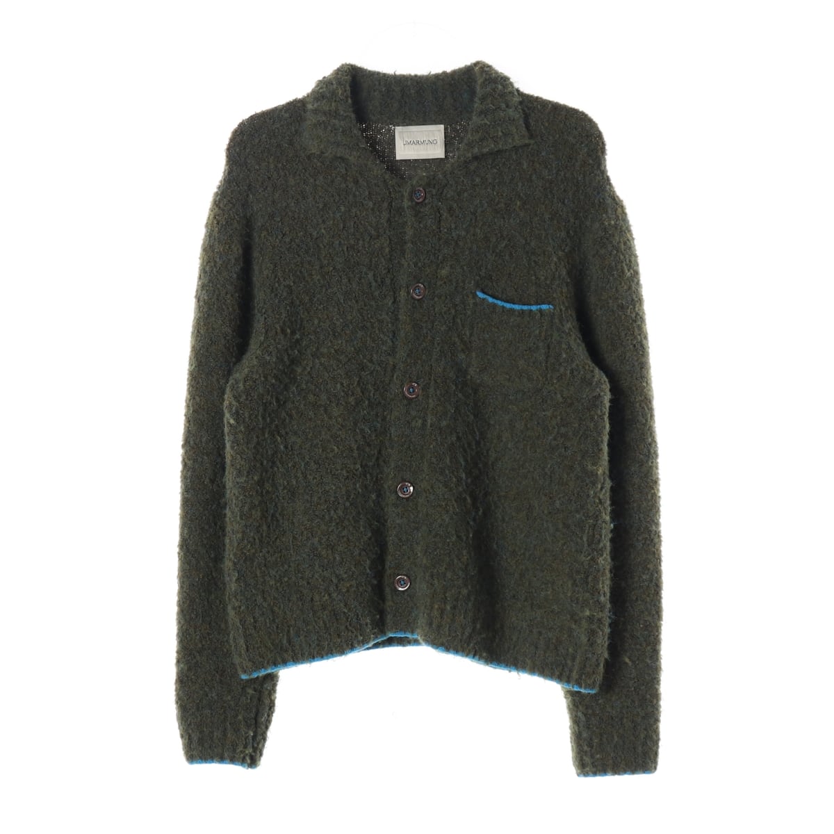 우마뭉 23FW 울 블렌드 부클 크롭 카라 니트 가디건 올리브 상세 이미지 1