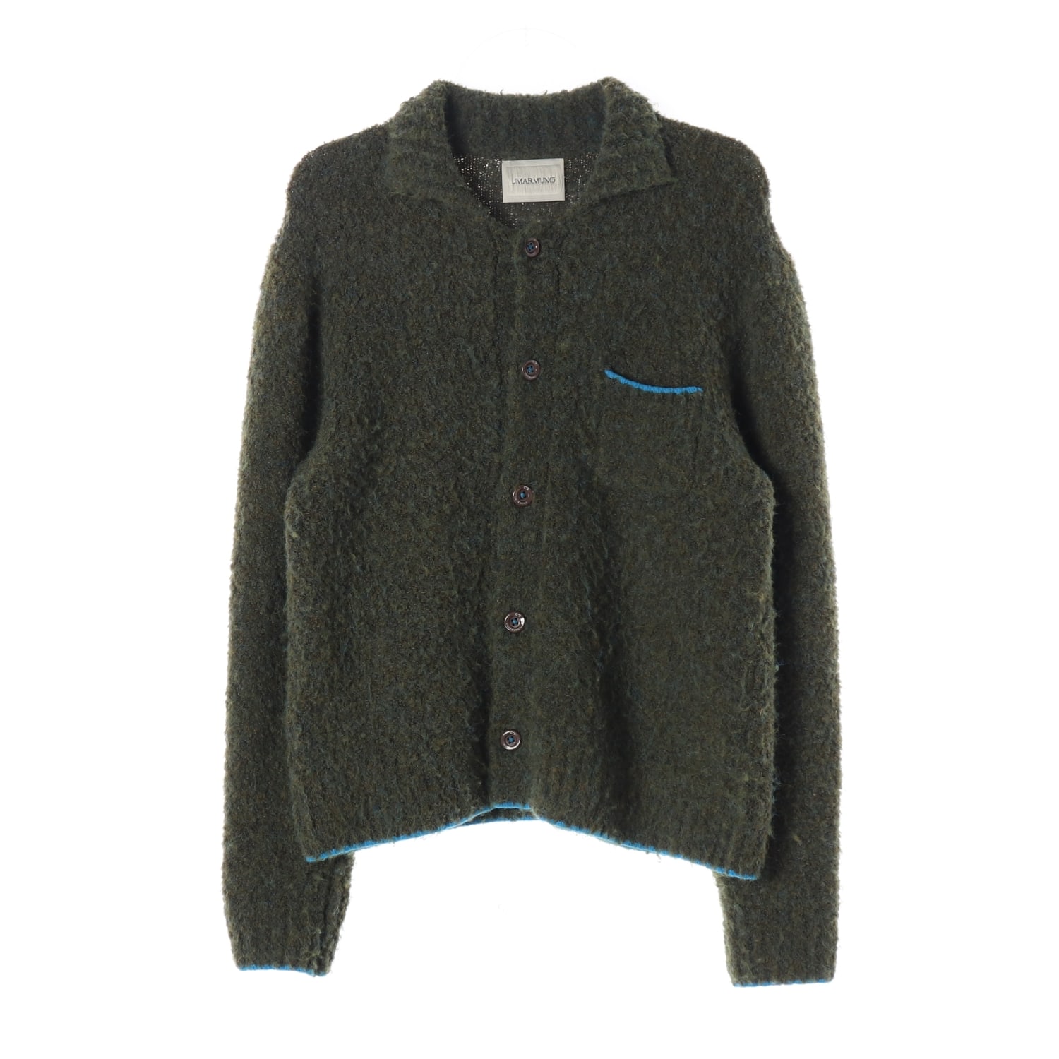 우마뭉 23FW 울 블렌드 부클 크롭 카라 니트 가디건 올리브 이미지 1