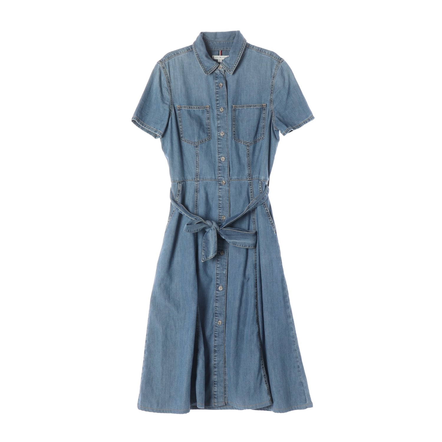 타미힐피거 23SS 데님 벨티드 반팔 셔츠 원피스 청 드레스 이미지 1