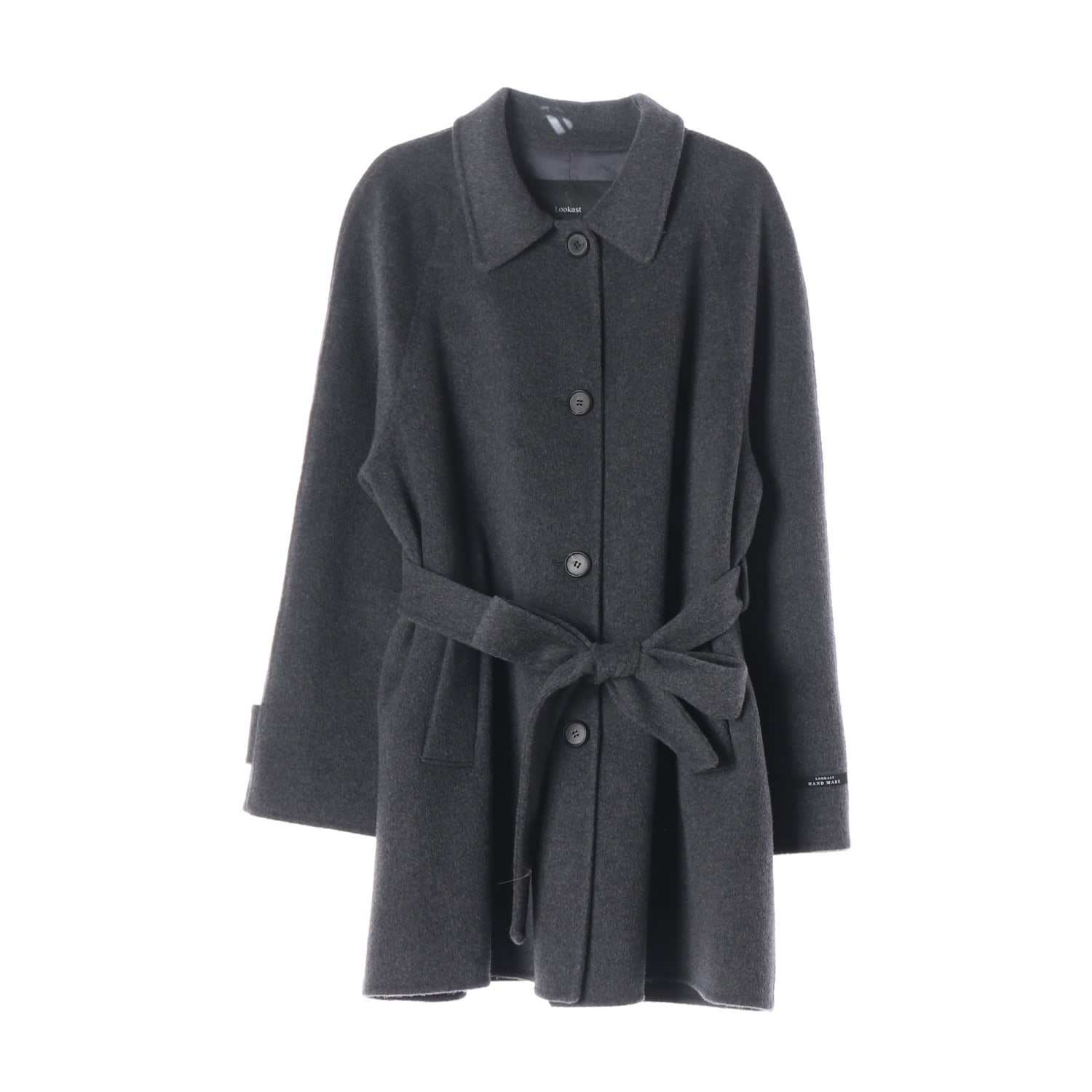 룩캐스트 24FW 리앤 울 핸드메이드 벨티드 싱글 하프 코트 차콜 이미지 1