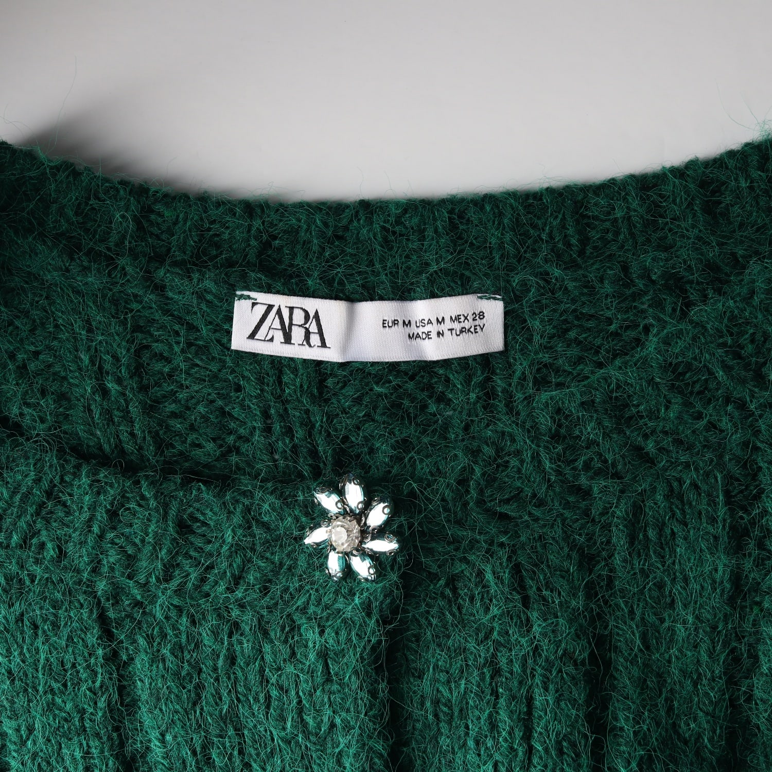 자라 ZARA 플라워 큐빅 버튼 케이블 니트 가디건 그린 이미지 3