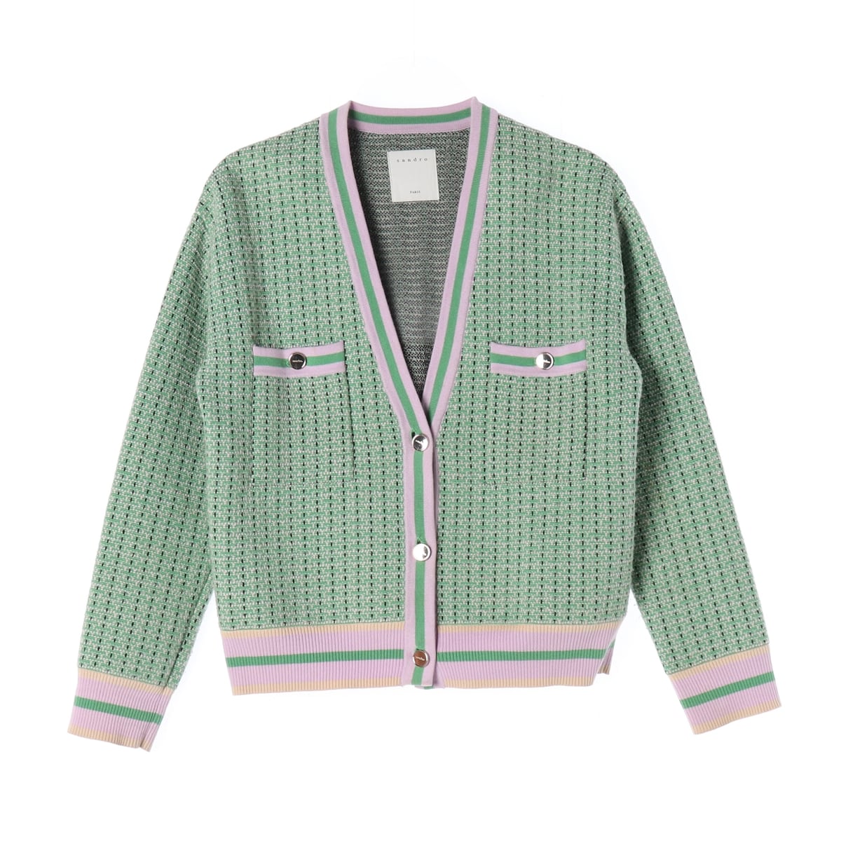 산드로 그린 울 블렌드 트위드 니트 가디건 상세 이미지 1