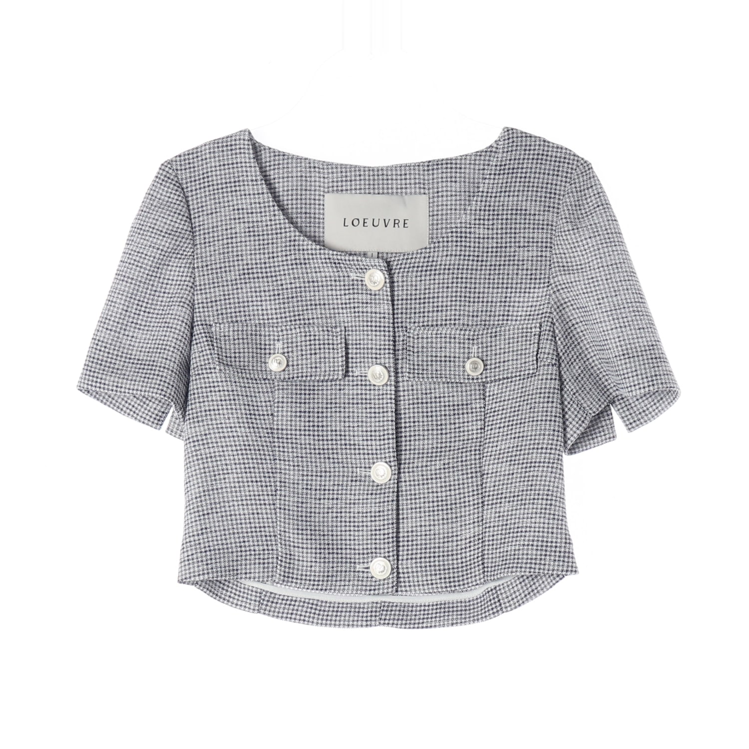 루에브르 22SS 체크 패턴 U넥 트위드 반팔 재킷 이미지 1