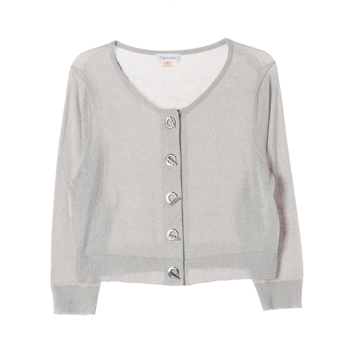 캘빈클라인 메탈릭 실버 U넥 니트 가디건 상세 이미지 1